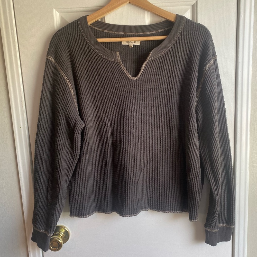 Madewell Split-Neck Waffle Crop Long Sleeve Tee
